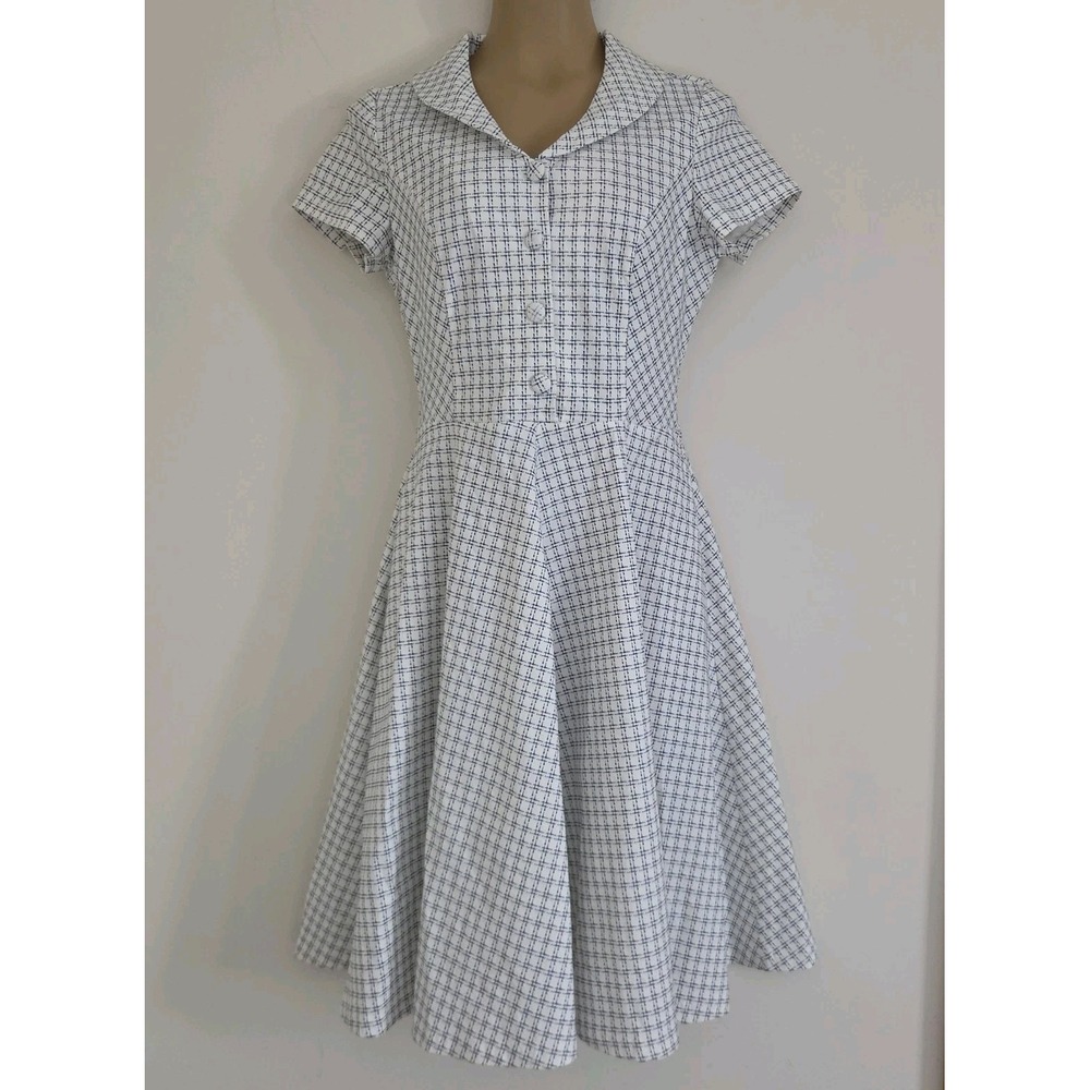 Gown Town 50s Style fit & flare shirtwaist Dress white W/ black checked Size L